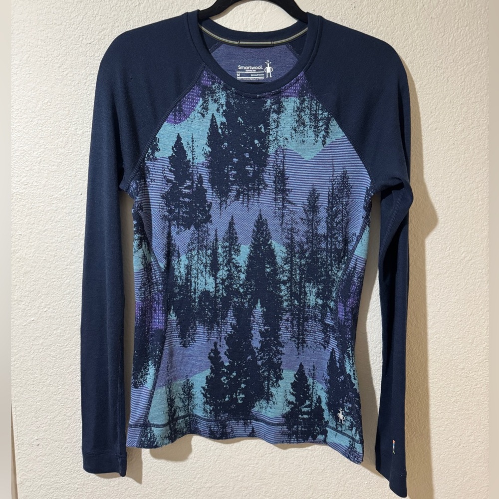 Women’s Smartwool Blue and Purple Forest Print Long Sleeve Merino Wool Shirt